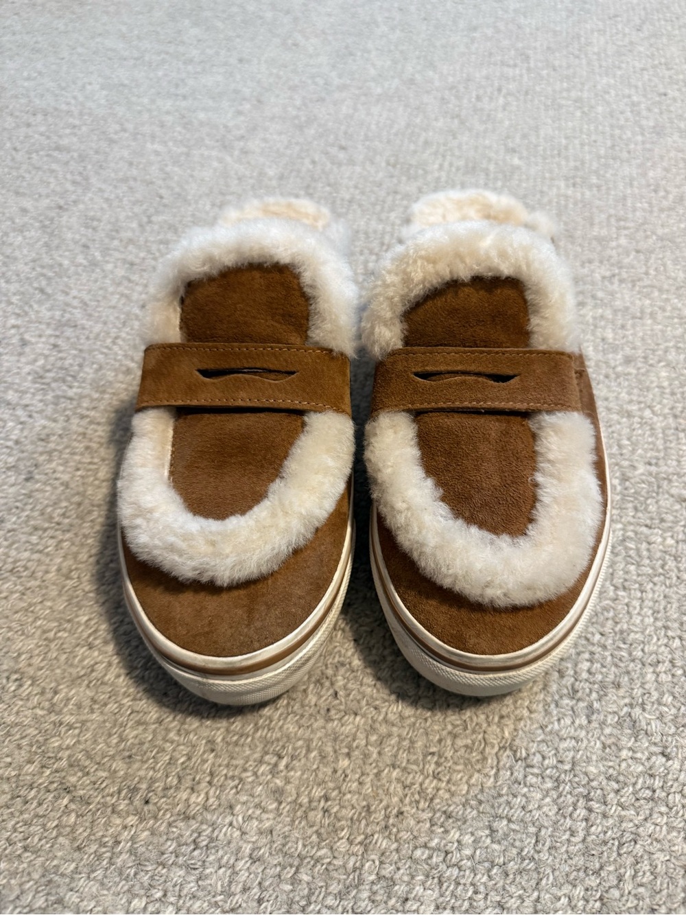 Vans Brown Suede Shearling-Trim Clog Mules
